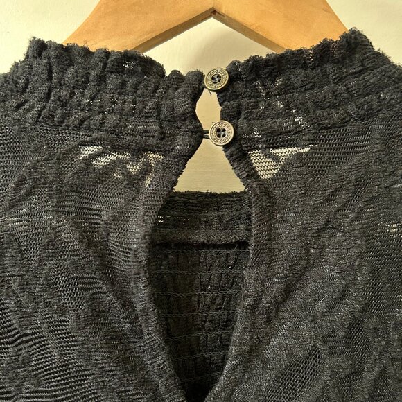 L Black Lace Flowy Mock Neck Blouse - Picture 6 of 6